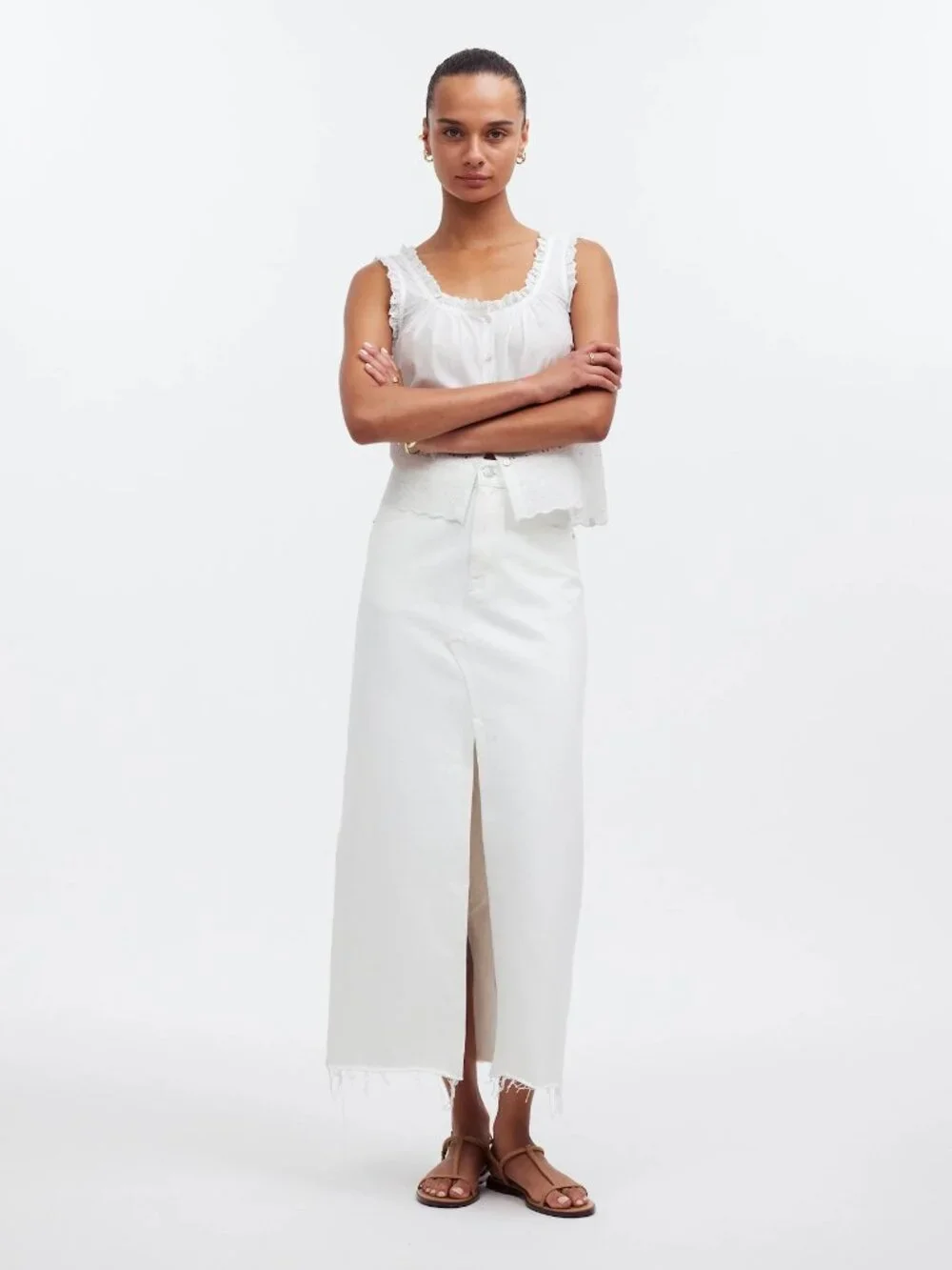 Madewell The Rilee Denim Midi Skirt in White - Size 27 - Picture 2 of 8